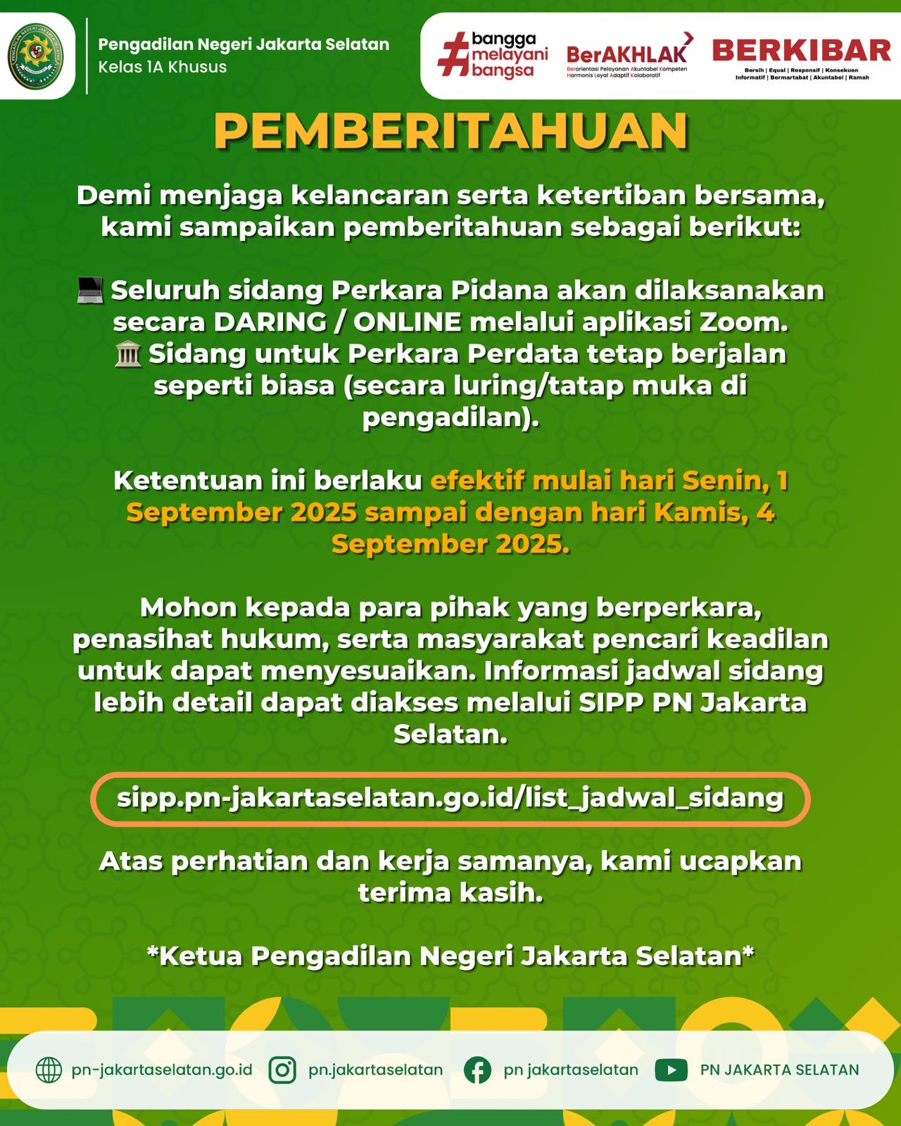 Informasi Layanan Persidangan